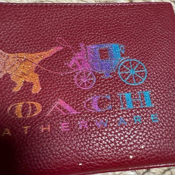 Authentic  Coach Burgundy Tote with Colorful Logo and matching wallet - Picture 9 of 10